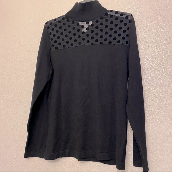 AUGUST SILK mock neck black sheer mesh polkadot lightweight modal sweater S - Picture 2 of 9